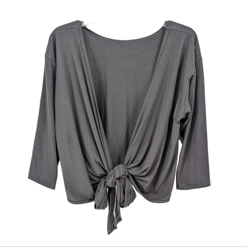 Free Label Wrap Top 3/4 Sleeve Grey Size Medium